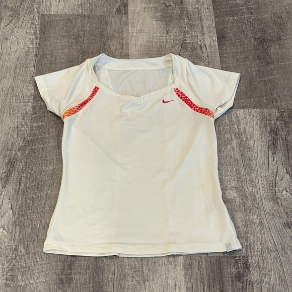 Nike Tops - Nike Court Women White Dri-Fit Tennis Short Sleeve Shirt Medium Pink Trim